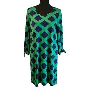 Mud Pie Scoop Back Diamond Pattern Green & Blue Straight Dress Size M